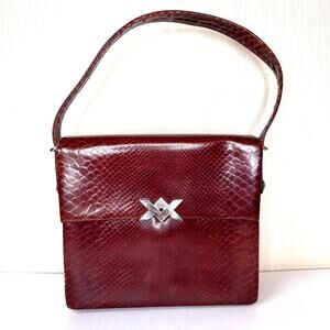 VINTAGE 50s/60s Stewart's Purse Burgundy Leather Snakeskin Made in France Retro